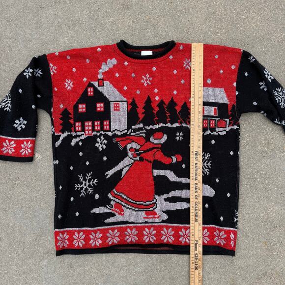 Vintage 90s Father Christmas Cabin in the Woods Winter Snowflake Sweater 24W - Picture 7 of 8